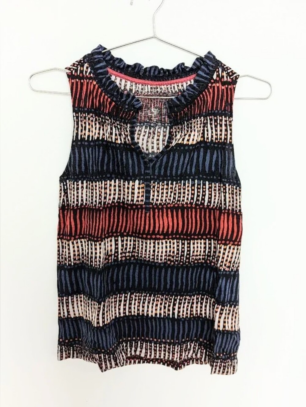Ann Taylor LOFT Ruffle Collar Sleeveless Print Blouse – Multi, Women's XS